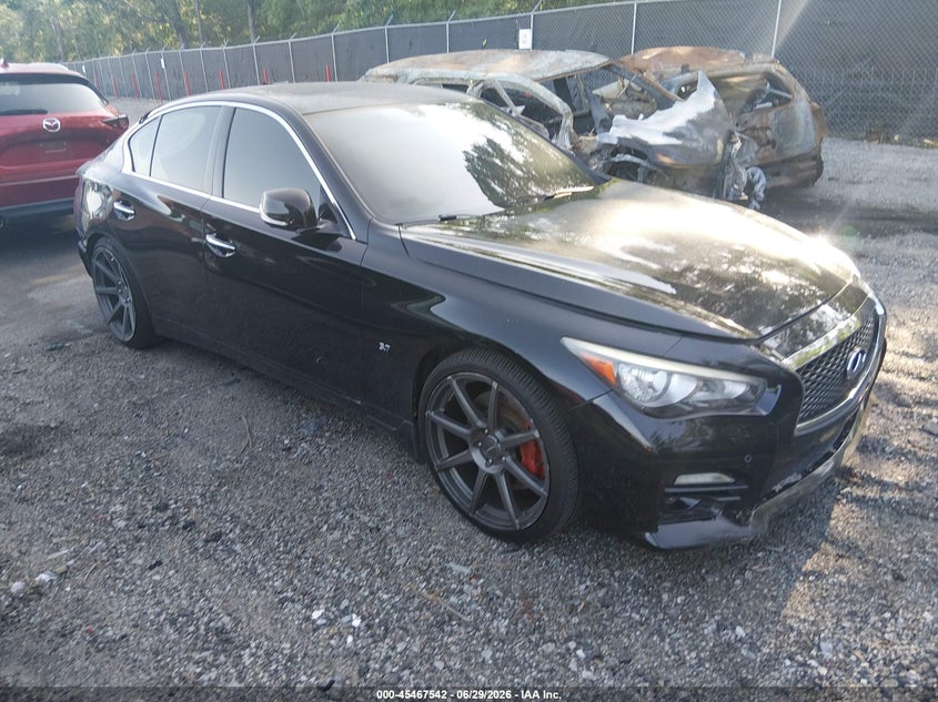 2014 Infiniti Q50 VIN JN1BV7APXEM680295 IAAI salvage auction — EXTERIOR BURN, Salvage (South Carolina), sold $600 on 2026-07-29 (photo 1)