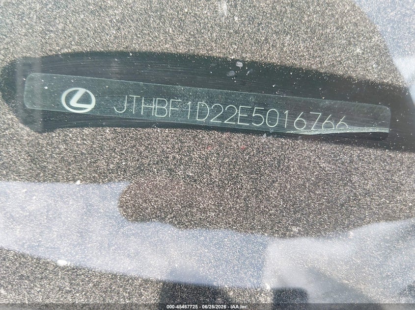 2014 Lexus Is VIN JTHBF1D22E5016766 IAAI salvage auction — FRONT END, Salvage (Texas), sold $325 on 2026-07-28 (photo 9)