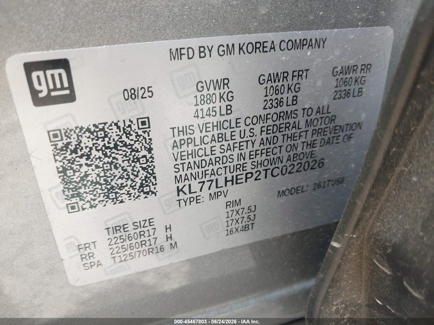 2026 Chevrolet Trax VIN KL77LHEP2TC022026 IAAI salvage auction — LEFT FRONT, Enterprise Vehicles Clear Only (Florida), sold $6,950 on 2026-07-16 (photo 9)