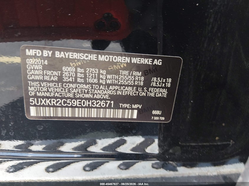 2014 BMW X5 VIN 5UXKR2C59E0H32671 IAAI salvage auction — SIDE, Salvage Title, sold $5,000 on 2026-07-23 (photo 9)