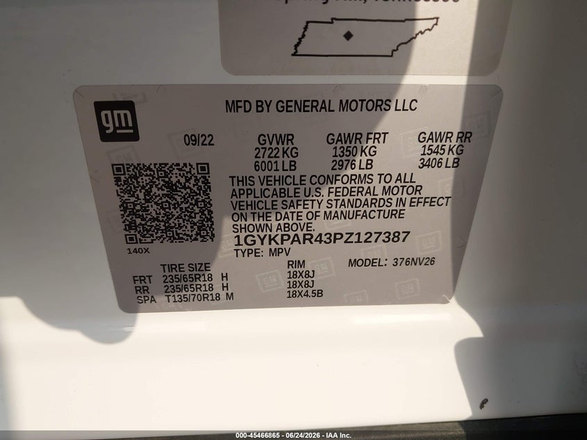 2023 Cadillac Xt6 VIN 1GYKPAR43PZ127387 IAAI salvage auction — THEFT, Original (Texas), sold $15,100 on 2026-07-16 (photo 9)