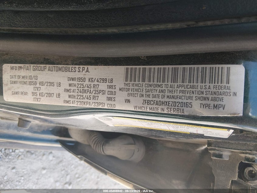 2014 Fiat 500l VIN ZFBCFADHXEZ020165 IAAI salvage auction — NORMAL WEAR, Salvage Title, sold $275 on 2026-07-29 (photo 9)