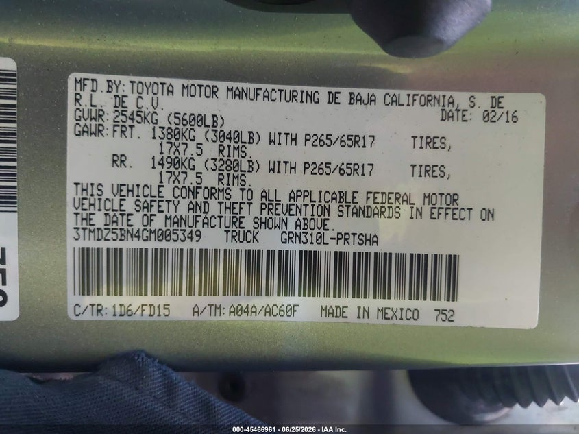 2016 Toyota Tacoma VIN 3TMDZ5BN4GM005349 IAAI salvage auction — SIDE, Salvage (Idaho), sold $6,000 on 2026-07-10 (photo 9)