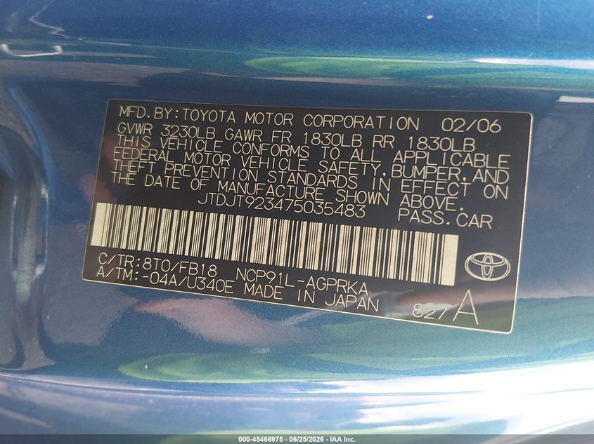 2007 Toyota Yaris VIN JTDJT923475035483 IAAI salvage auction — FRONT END, Salvage (Ohio), sold $525 on 2026-07-22 (photo 9)