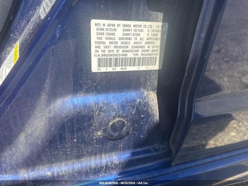 2013 Honda Fit VIN JHMGE8H50DC016989 IAAI salvage auction — FRONT END, Salvage (Ohio), sold $500 on 2026-07-14 (photo 9)