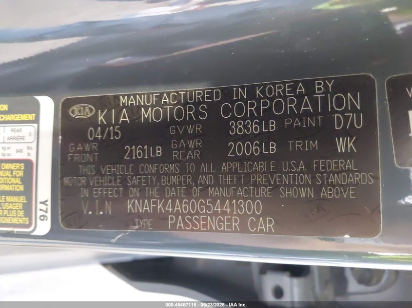 2016 Kia Forte VIN KNAFK4A60G5441300 IAAI salvage auction — REAR END, Salvage (Colorado), sold $1,050 on 2026-08-22 (photo 9)