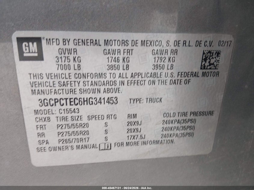 2017 Chevrolet Silverado VIN 3GCPCTEC6HG341453 IAAI salvage auction — REAR END, Salvage (Mississippi), sold $7,800 on 2026-08-01 (photo 9)
