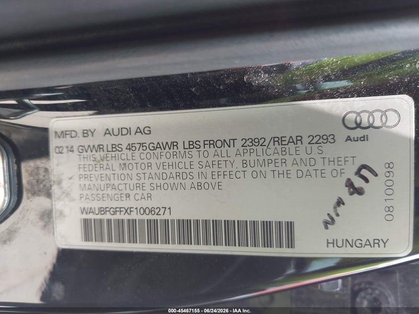 2015 Audi A3 VIN WAUBFGFFXF1006271 IAAI salvage auction — NORMAL WEAR, Original (Texas), sold $1,300 on 2026-07-21 (photo 9)