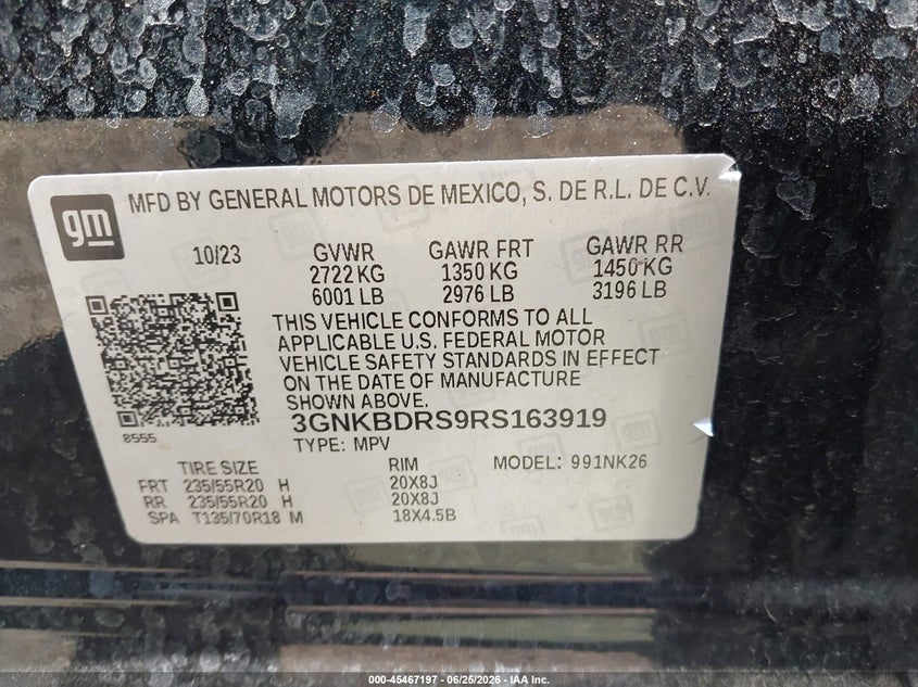 2024 Chevrolet Blazer VIN 3GNKBDRS9RS163919 IAAI salvage auction — RIGHT SIDE, Salvage Title, sold $9,800 on 2026-08-18 (photo 9)