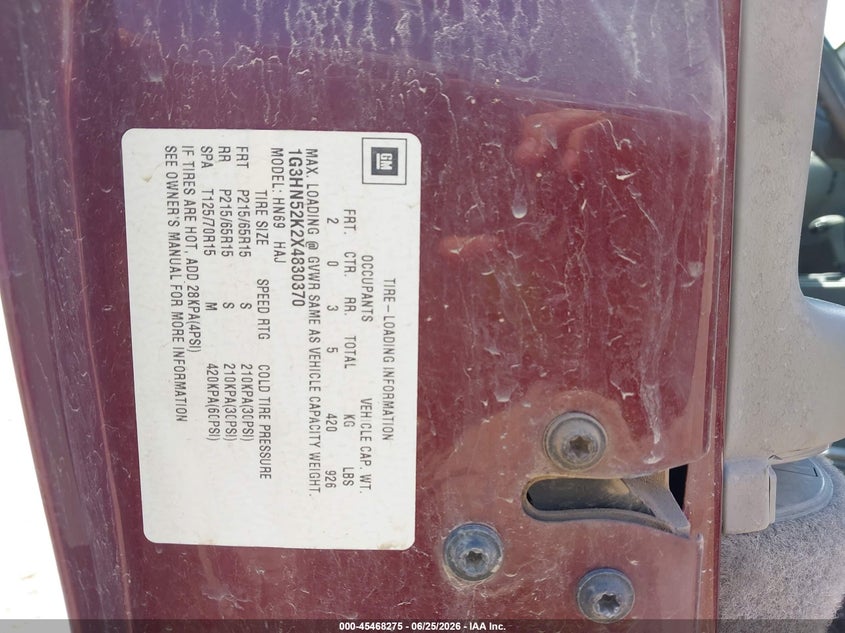 1999 Oldsmobile .88 VIN 1G3HN52K2X4830370 IAAI salvage auction — NORMAL WEAR, Clear (Colorado), sold $75 on 2026-07-08 (photo 9)