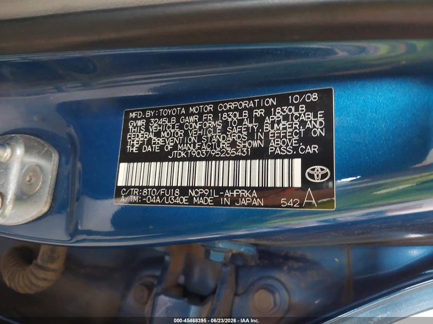 2009 Toyota Yaris VIN JTDKT903795235431 IAAI salvage auction — FRONT END, Clear (Colorado), sold $750 on 2026-07-22 (photo 9)