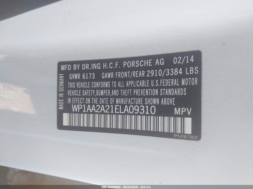 2014 Porsche Cayenne VIN WP1AA2A21ELA09310 IAAI salvage auction — REPOSSESSION, Clear (Tennessee), sold $4,000 on 2026-07-23 (photo 9)