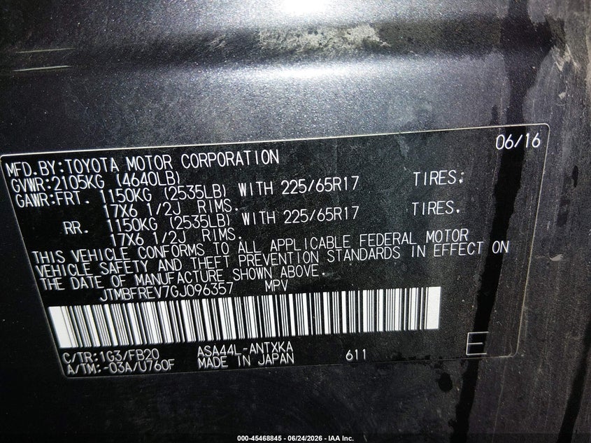 2016 Toyota Rav 4 VIN JTMBFREV7GJ096357 IAAI salvage auction — REAR END, Salvage (Idaho), sold $3,000 on 2026-07-24 (photo 9)