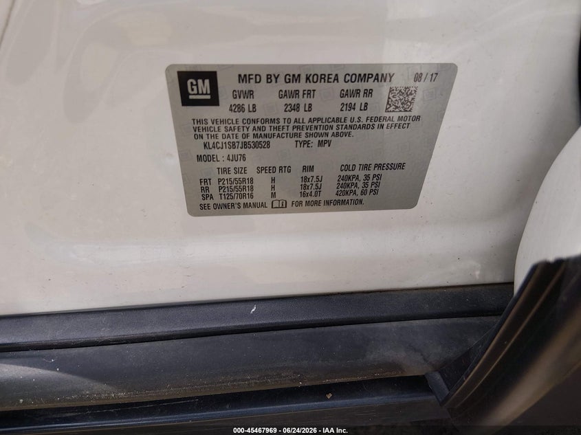 2018 Buick Encore VIN KL4CJ1SB7JB530528 IAAI salvage auction — LEFT SIDE, Salvage (Missouri), sold $850 on 2026-07-29 (photo 9)