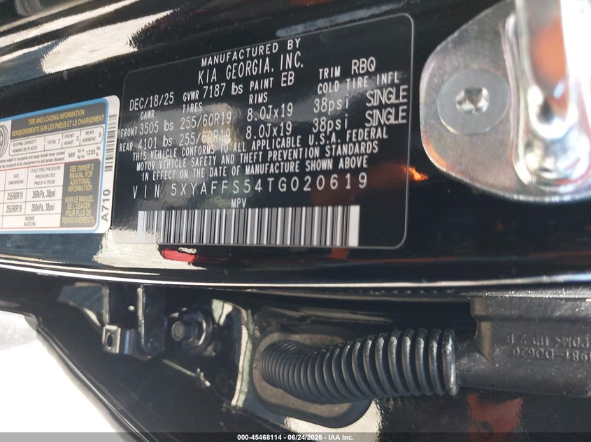 2026 Kia Ev9 VIN 5XYAFFS54TG020619 IAAI salvage auction — RIGHT SIDE, Salvage Title, sold $20,250 on 2026-08-20 (photo 9)