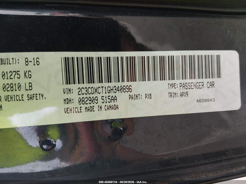2016 Dodge Charger VIN 2C3CDXCT1GH340896 IAAI salvage auction — FRONT END, Salvage (North Carolina), sold $2,950 on 2026-07-19 (photo 9)