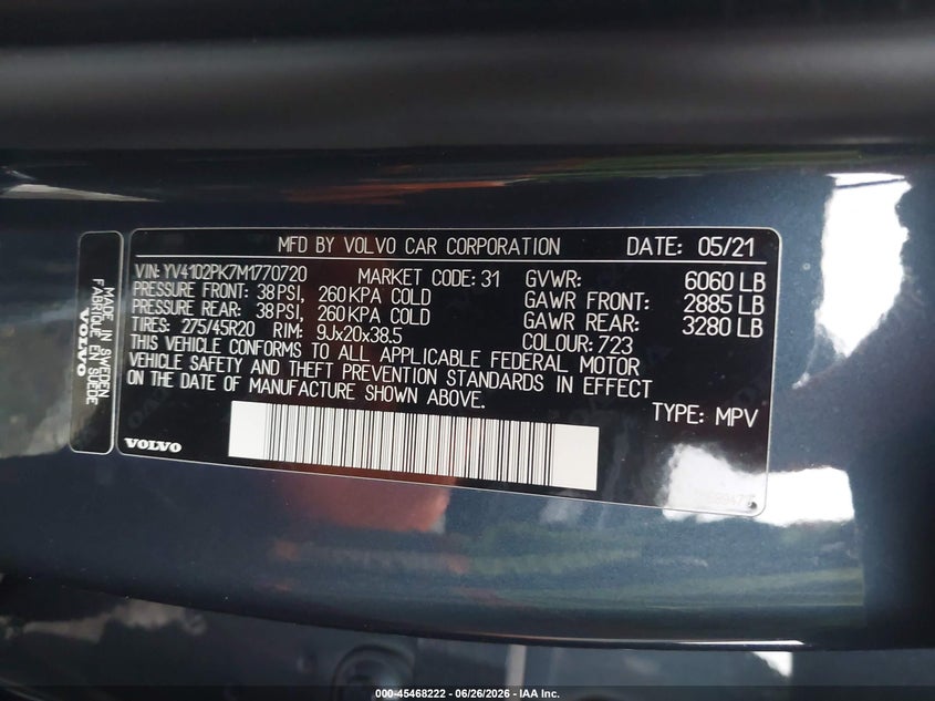 2021 Volvo Xc90 VIN YV4102PK7M1770720 IAAI salvage auction — LEFT SIDE, Wait Title, sold $8,350 on 2026-08-07 (photo 9)