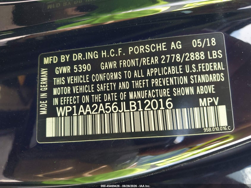 2018 Porsche Macan VIN WP1AA2A56JLB12016 IAAI salvage auction — FRONT END, Wait Title, sold $4,250 on 2026-09-03 (photo 9)
