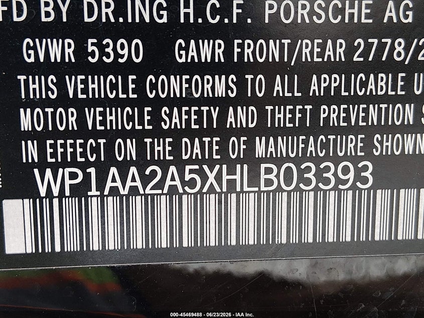 2017 Porsche Macan VIN WP1AA2A5XHLB03393 IAAI salvage auction — NORMAL WEAR, Salvage Title, sold $6,050 on 2026-08-10 (photo 9)