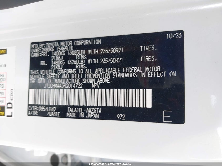 2024 Lexus Rx VIN JTJCHMAA3R2014722 IAAI salvage auction — LEFT & RIGHT, Salvage Title, sold $23,800 on 2026-07-15 (photo 9)