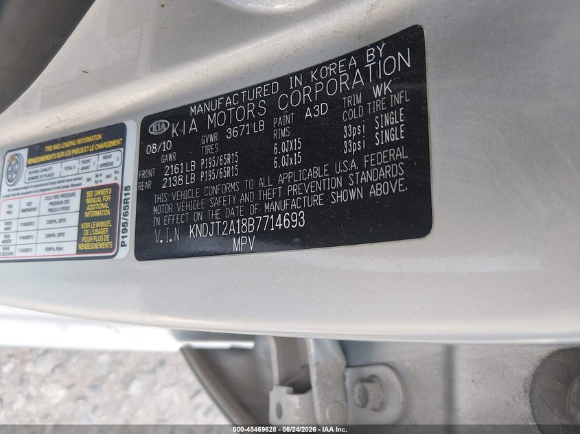 2011 Kia Soul VIN KNDJT2A18B7714693 IAAI salvage auction — NORMAL WEAR, Clear (Colorado), sold $425 on 2026-07-21 (photo 9)