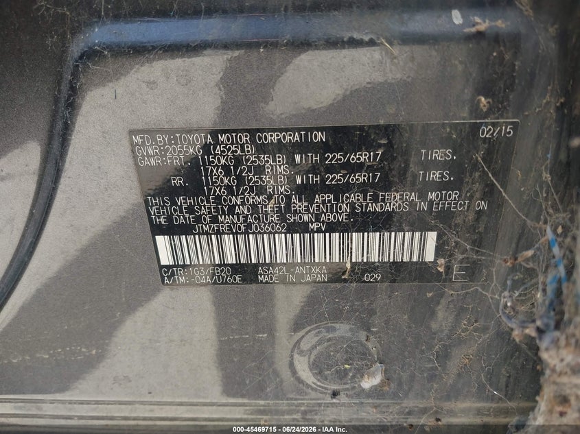 2015 Toyota Rav 4 VIN JTMZFREV0FJ036062 IAAI salvage auction — NORMAL WEAR, Salvage (California), sold $3,200 on 2026-07-29 (photo 9)