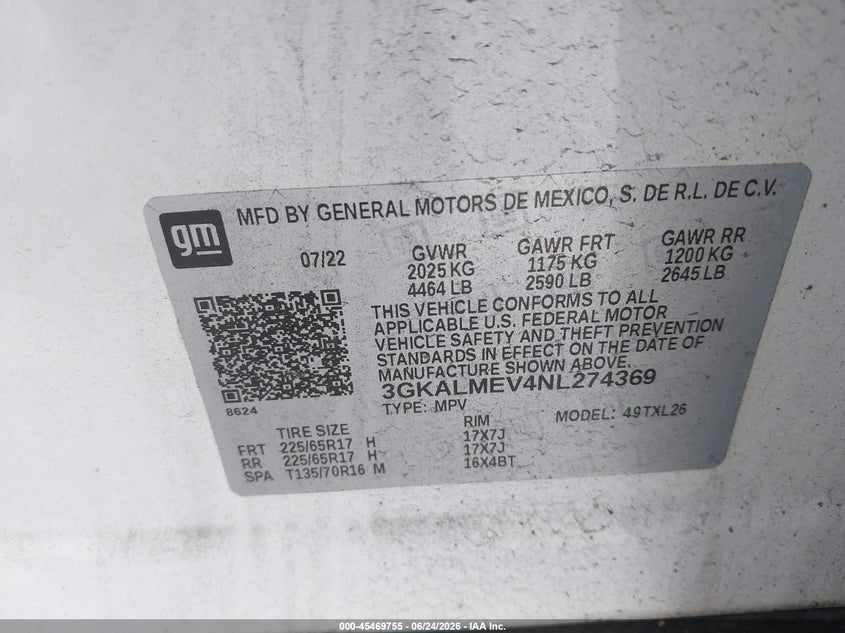 2022 Gmc Terrain VIN 3GKALMEV4NL274369 IAAI salvage auction — FRONT END, Salvage (Georgia), sold $4,000 on 2026-08-22 (photo 9)