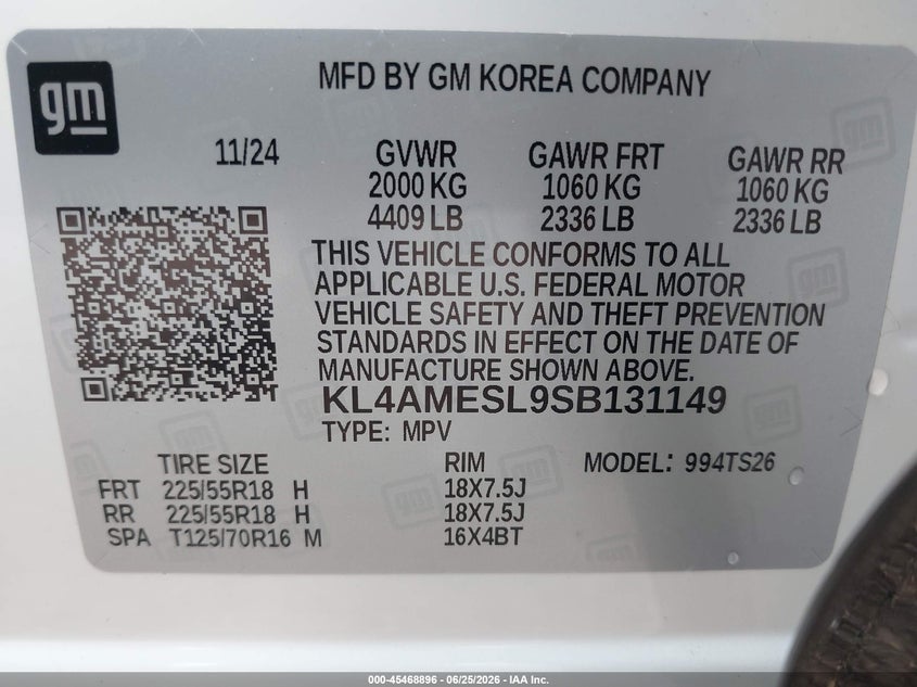 2025 Buick Encore gx VIN KL4AMESL9SB131149 IAAI salvage auction — LEFT FRONT, Salvage Title, sold $7,100 on 2026-07-23 (photo 9)