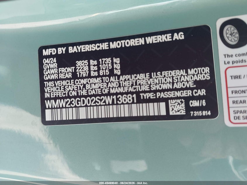 2025 Mini Hard top VIN WMW23GD02S2W13681 IAAI salvage auction — FRONT & REAR, Rebuildable (Florida), sold $5,100 on 2026-07-30 (photo 9)