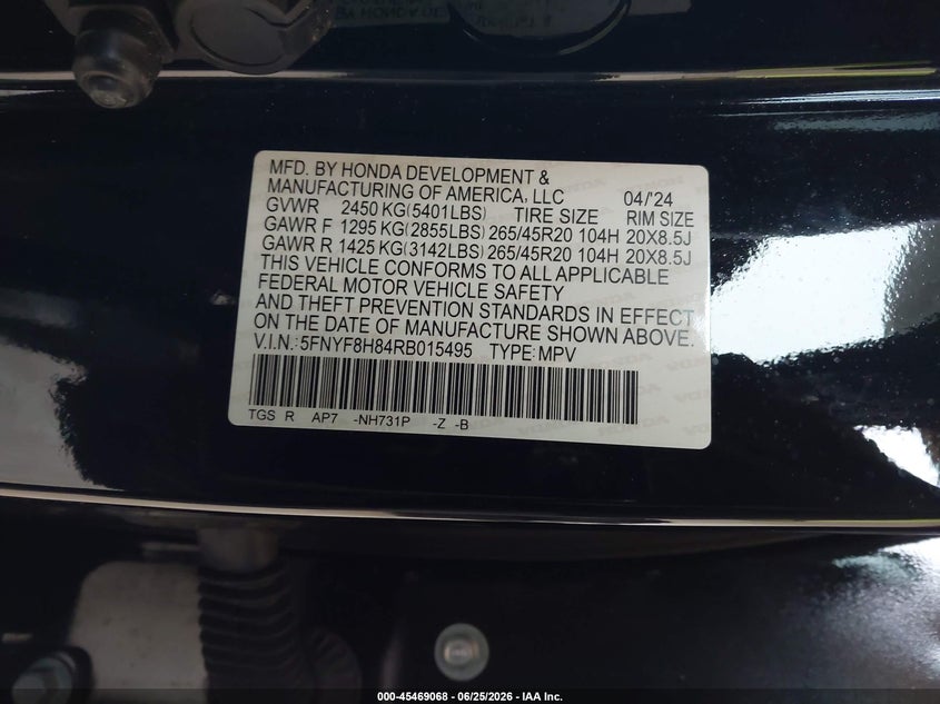 2024 Honda Passport VIN 5FNYF8H84RB015495 IAAI salvage auction — REAR END, Wait Title, sold $14,000 on 2026-08-26 (photo 9)