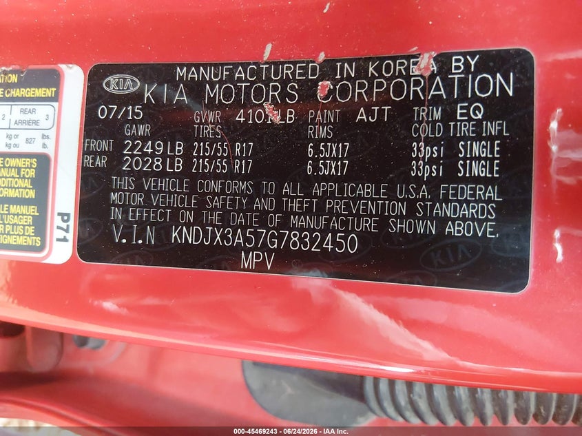 2016 Kia Soul VIN KNDJX3A57G7832450 IAAI salvage auction — FRONT END, Clear (Arizona), sold $125 on 2026-07-28 (photo 9)