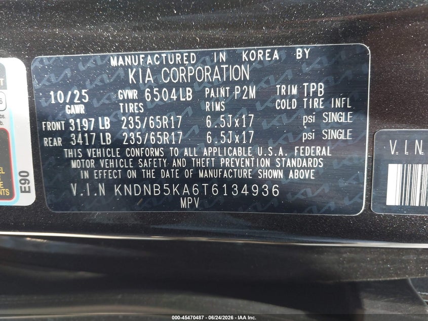 2026 Kia VIN KNDNB5KA6T6134936 IAAI salvage auction — RIGHT FRONT, Enterprise Vehicles Clear Only (Texas), sold $23,850 on 2026-07-09 (photo 9)