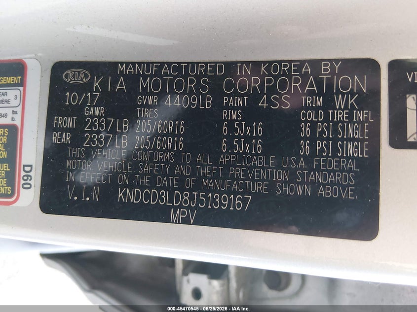 2018 Kia Niro VIN KNDCD3LD8J5139167 IAAI salvage auction — REAR END, Salvage (California), sold $4,650 on 2026-07-14 (photo 9)