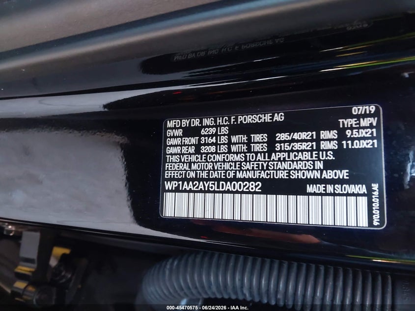 2020 Porsche Cayenne VIN WP1AA2AY5LDA00282 IAAI salvage auction — RIGHT FRONT, Salvage (California), sold $7,850 on 2026-07-23 (photo 9)