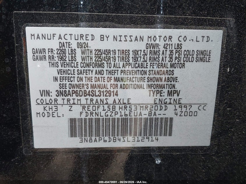 2025 Nissan Kicks VIN 3N8AP6DB4SL312914 IAAI salvage auction — SIDE, Salvage Title, sold $8,300 on 2026-07-17 (photo 9)