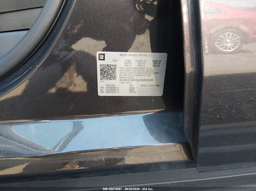 2018 Chevrolet Suburban VIN 1GNSKGKC6JR209900 IAAI salvage auction — NORMAL WEAR, Clear (New Jersey), sold $9,075 on 2026-07-29 (photo 9)