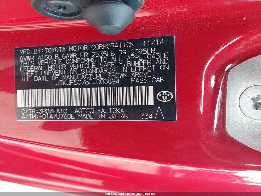 2015 Scion Tc VIN JTKJF5C78FJ003894 IAAI salvage auction — LEFT FRONT, Salvage - Greater Than 75% (Maryland), sold $1,700 on 2026-07-16 (photo 9)