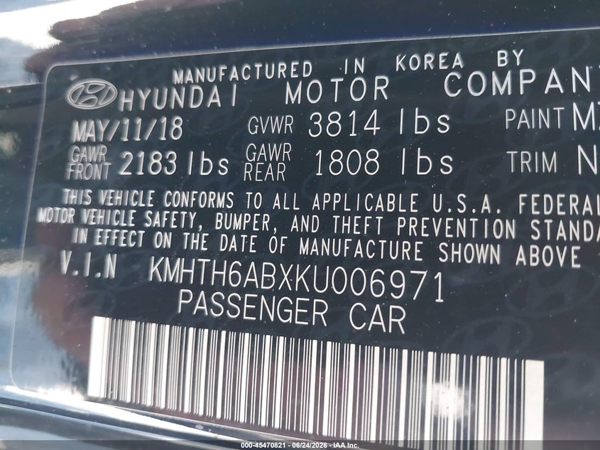 2019 Hyundai Veloster VIN KMHTH6ABXKU006971 IAAI salvage auction — FRONT END, Salvage (California), sold $1,750 on 2026-07-15 (photo 9)
