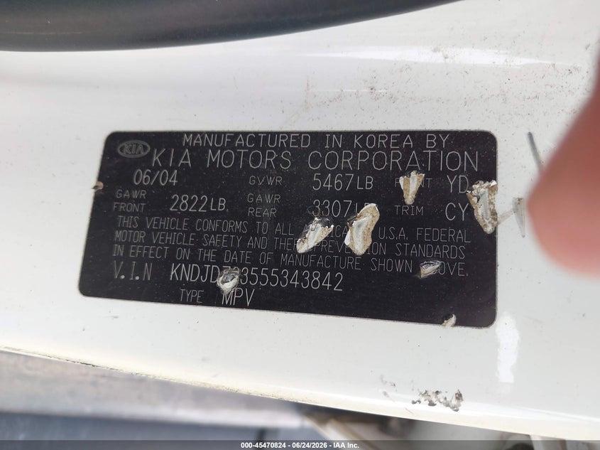 2005 Kia Sorento VIN KNDJD733555343842 IAAI salvage auction — MECHANICAL, Clear (Arizona), sold $275 on 2026-07-30 (photo 9)