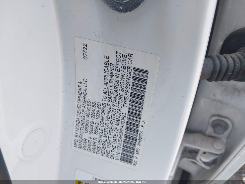 2023 Acura Integra VIN 19UDE4H38PA003923 IAAI salvage auction — FRONT END, Salvage (Pennsylvania), sold $7,200 on 2026-07-30 (photo 9)