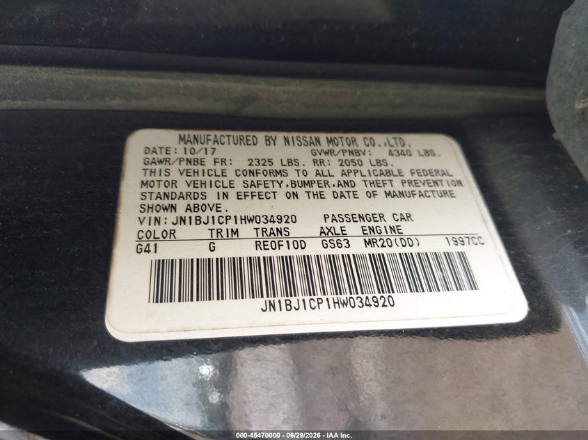 2017 Nissan Rogue VIN JN1BJ1CP1HW034920 IAAI salvage auction — SIDE, Salvage Title, sold $1,850 on 2026-07-29 (photo 9)