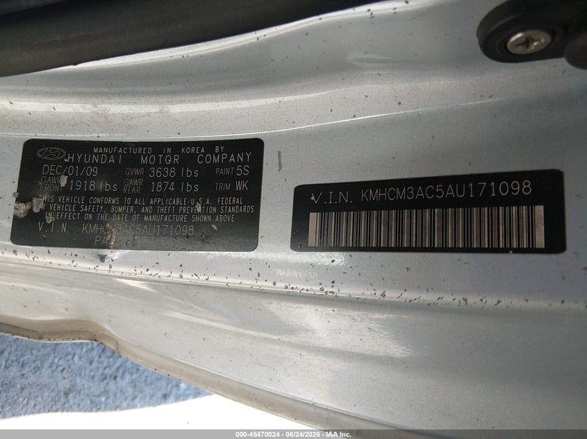2010 Hyundai Accent VIN KMHCM3AC5AU171098 IAAI salvage auction — FRONT END, Salvage (California), sold $450 on 2026-07-09 (photo 9)