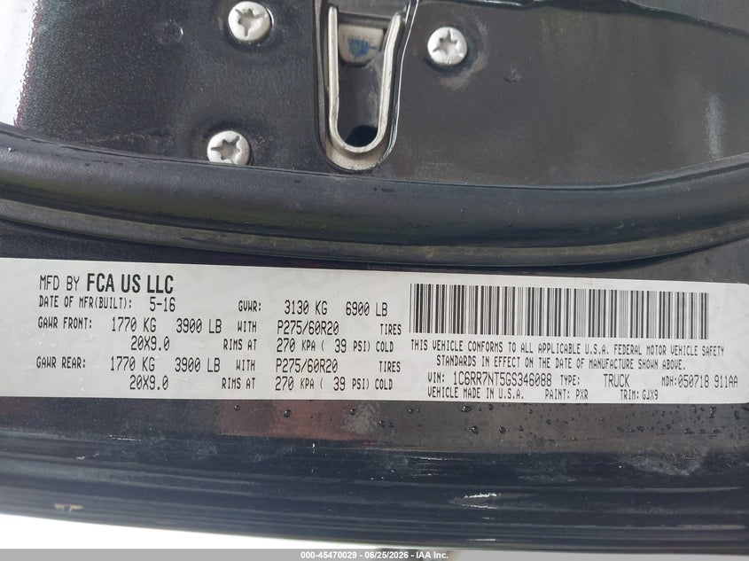 2016 Ram 1500 VIN 1C6RR7NT5GS346088 IAAI salvage auction — FRONT END, Salvage (Nebraska), sold $5,100 on 2026-07-24 (photo 9)