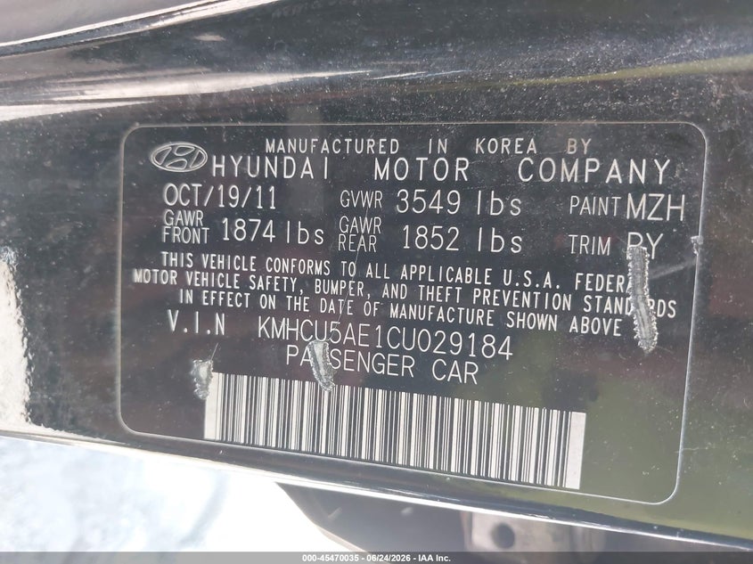 2012 Hyundai Accent VIN KMHCU5AE1CU029184 IAAI salvage auction — NORMAL WEAR, Clear (Indiana), sold $400 on 2026-07-29 (photo 9)