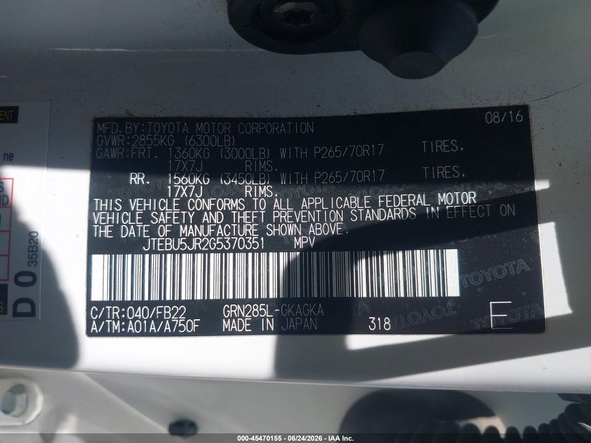 2016 Toyota 4runner VIN JTEBU5JR2G5370351 IAAI salvage auction — FRONT END, Salvage Title, sold $4,550 on 2026-07-29 (photo 9)