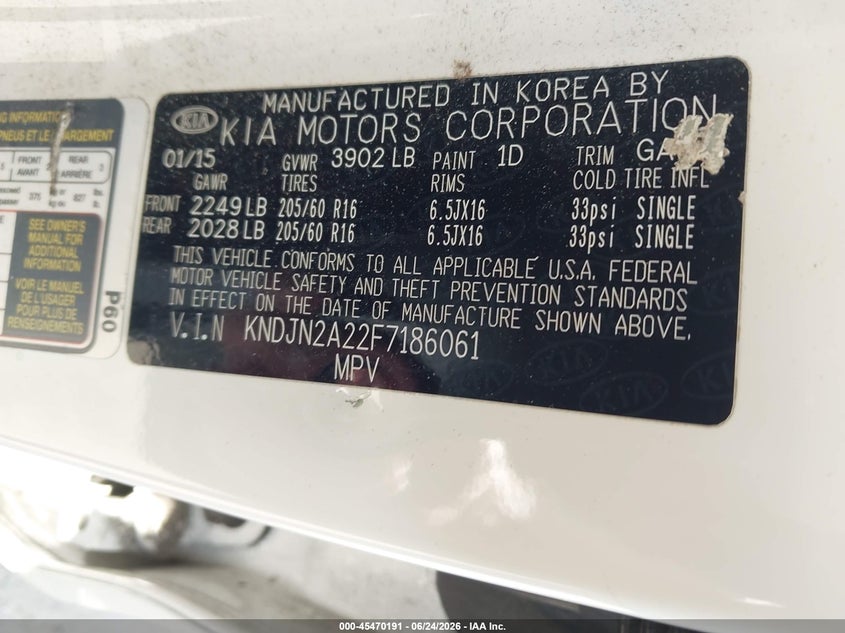 2015 Kia Soul VIN KNDJN2A22F7186061 IAAI salvage auction — LEFT SIDE, Salvage (California), sold $1,475 on 2026-07-20 (photo 9)