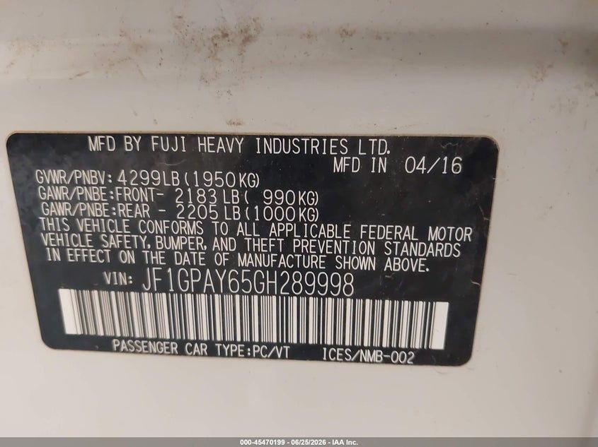 2016 Subaru Impreza VIN JF1GPAY65GH289998 IAAI salvage auction — REAR END, Clear (Michigan), sold $1,600 on 2026-07-21 (photo 9)