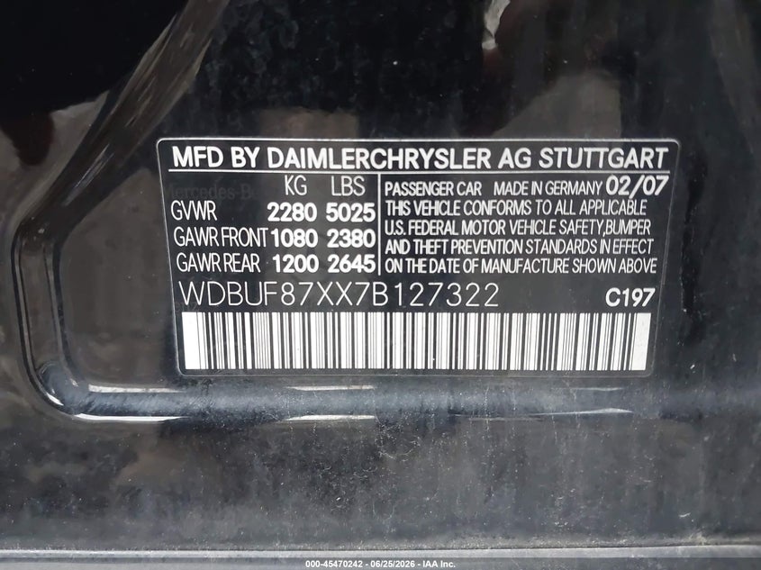 2007 Mercedes-benz E-class VIN WDBUF87XX7B127322 IAAI salvage auction — FRONT END, Salvage (Ohio), sold $300 on 2026-07-23 (photo 9)