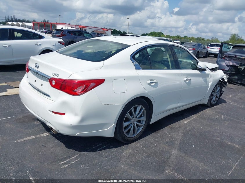 2014 Infiniti Q50 VIN JN1BV7AR8EM687408 IAAI salvage auction — RIGHT FRONT, Rebuildable (Florida), sold $2,350 on 2026-07-23 (photo 4)