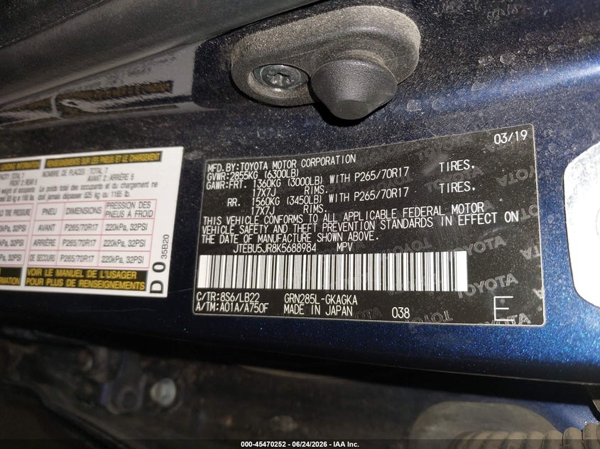 2019 Toyota 4runner VIN JTEBU5JR8K5688984 IAAI salvage auction — SIDE, Salvage (Oregon), sold $9,500 on 2026-08-20 (photo 9)